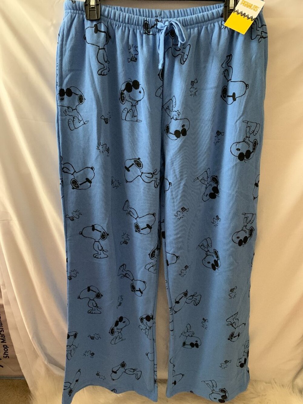 PEANUTS Snoopy Joe Cool & Woodstock Wide Leg Sweatpants in Blue/Black Sz LARGE